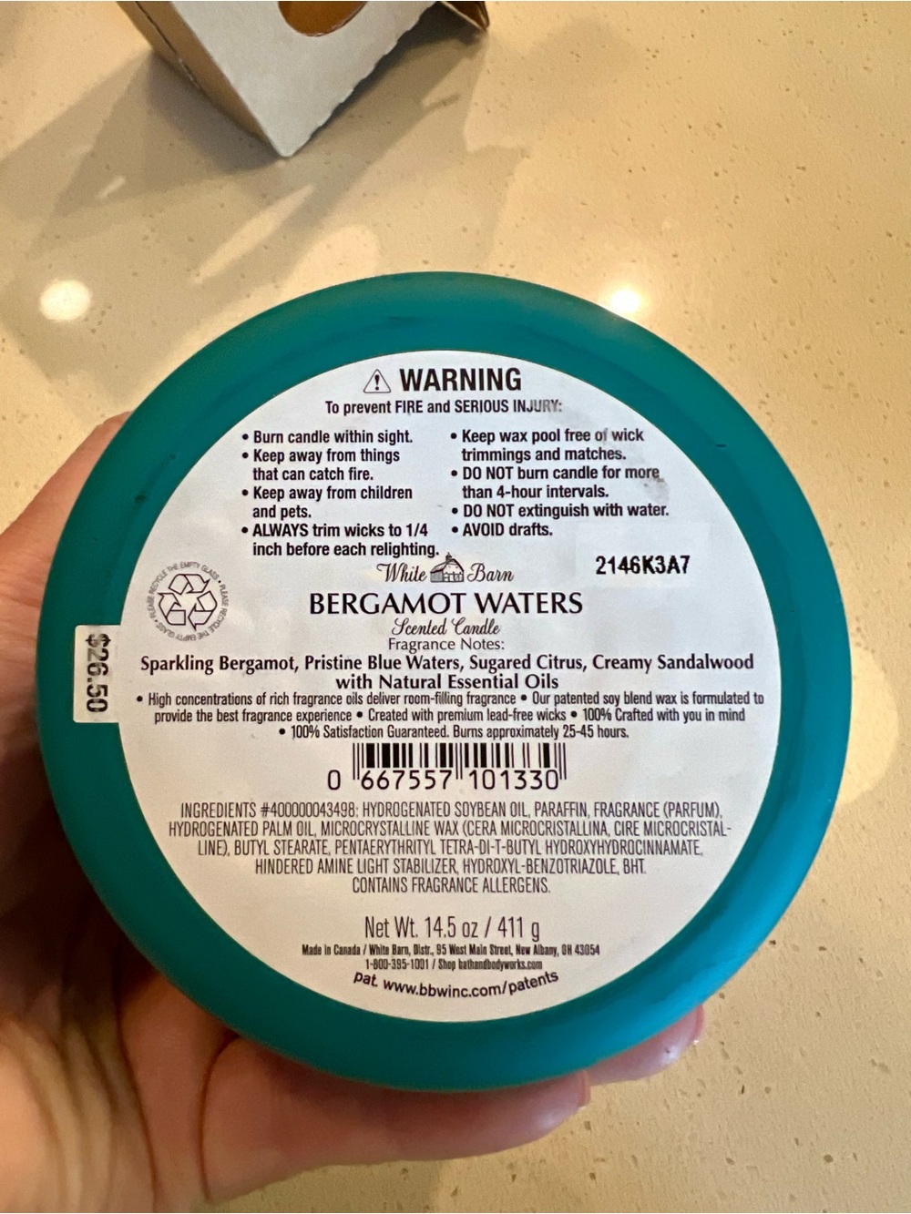 White Barn Bergamot Waters Scented Candle - NWT - Picture 2 of 8